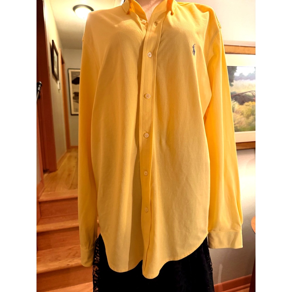 Polo Ralph Lauren Lightweight Mesh Yellow Long Sleeved Button Down Shirt Mens L